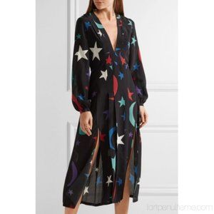 Rixo "Camellia" star print silk pleated dress, Sma